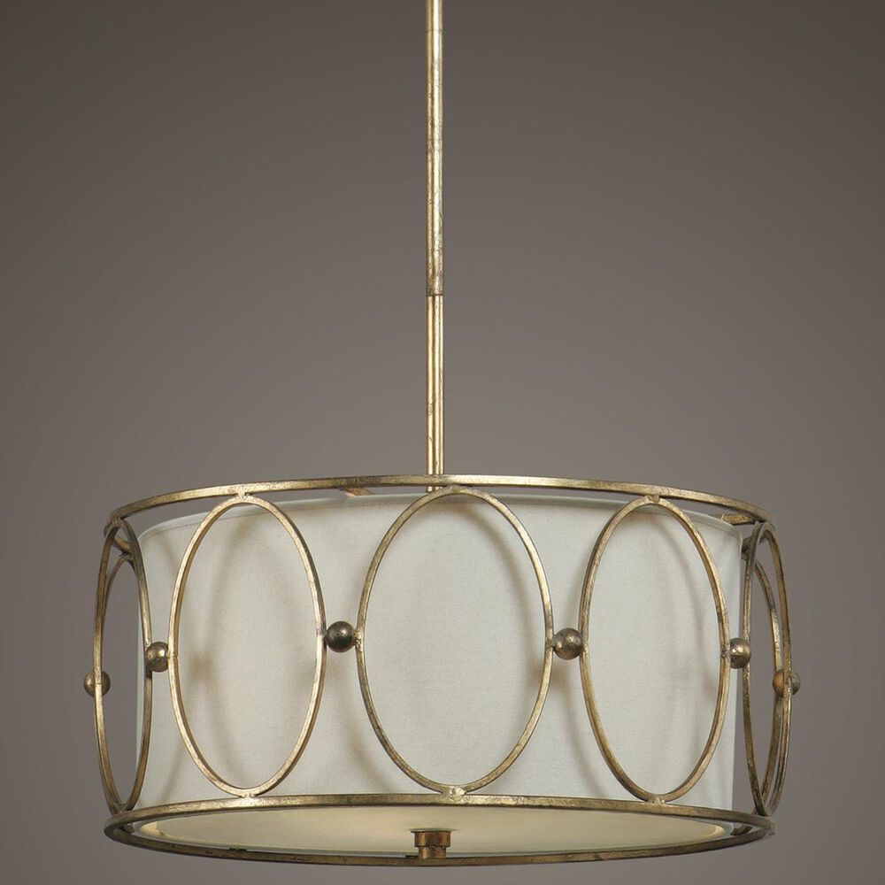 Uttermost Ovala 3 Light Drum Pendant in Antiqued Gold Leaf/Beige, , large