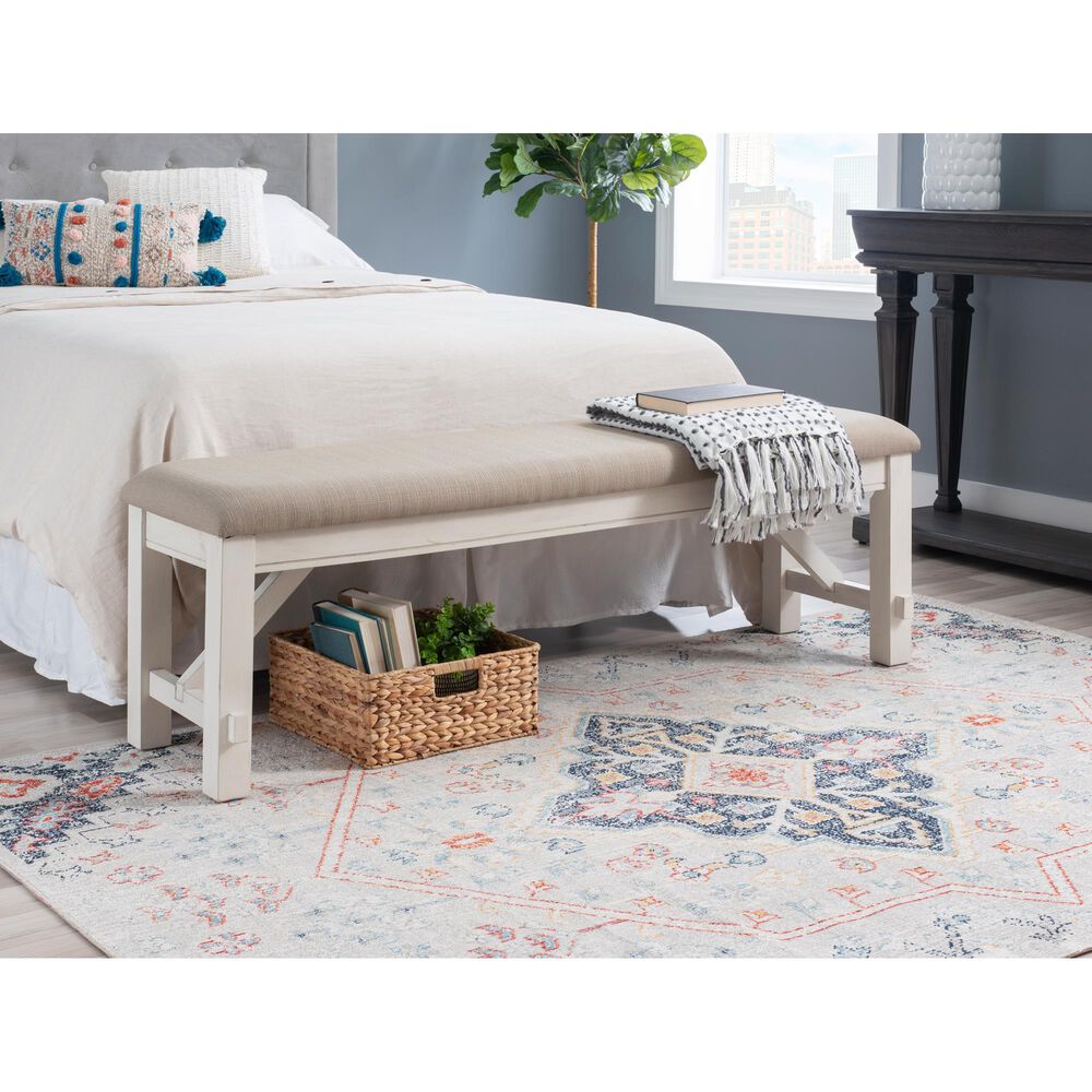 Linon Home Decor Turino Padded Dining Bench in Smokey White, , large