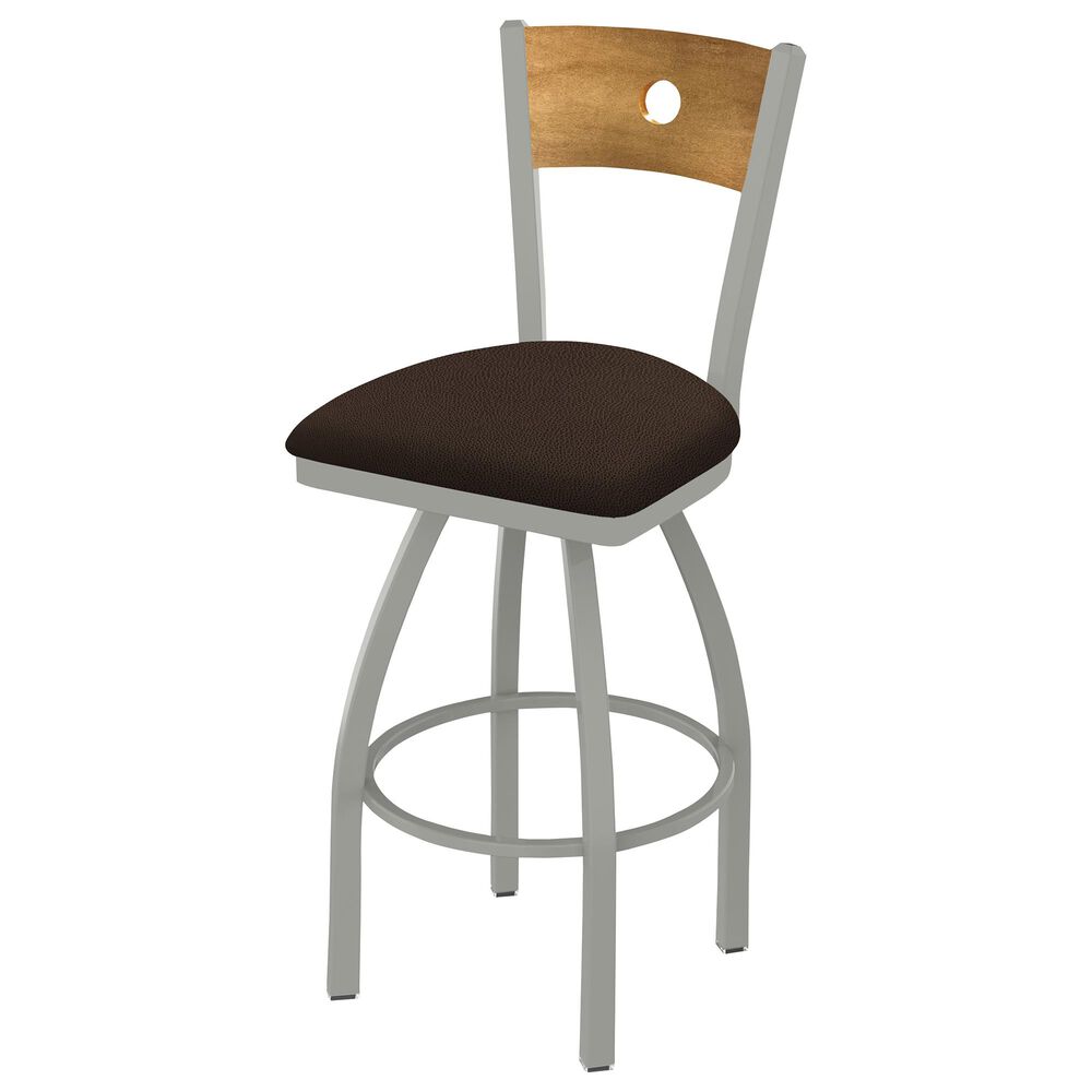 Holland Bar Stool Voltaire 30" Swivel Counter Stool with Rein Coffee Seat and Medium Maple Back in Anodized Nickel, , large