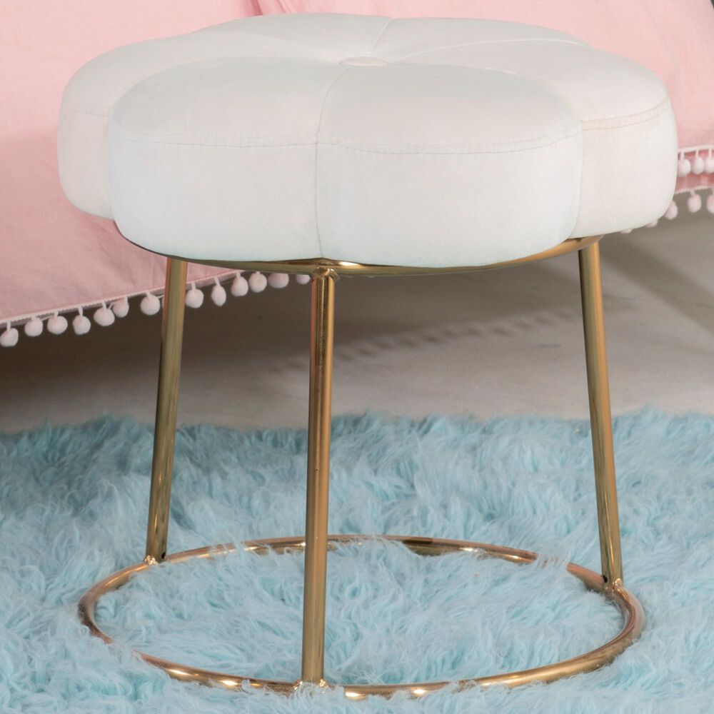 Linon Home Decor Seraphina Vanity Stool with White Cushion in Gold, , large