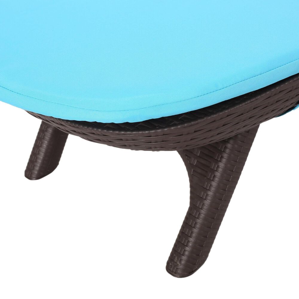 Hearth and Haven Mikael Outdoor Chaise Lounge with Blue Cushion in Dark Brown, , large