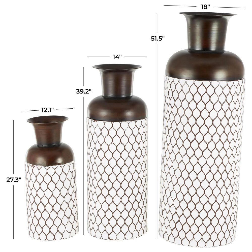 Maple and Jade 3-Piece Tall Teardrop Shaped Decorative Vase Set in Brushed White and Dark Brown, , large