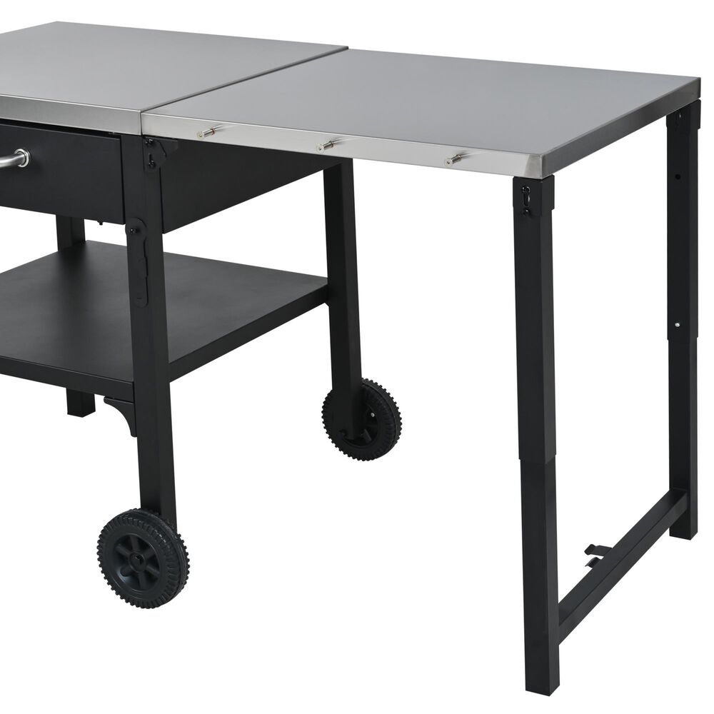 Hearth and Haven Outdoor Foldable Kitchen Cart with Side Table in Black, , large