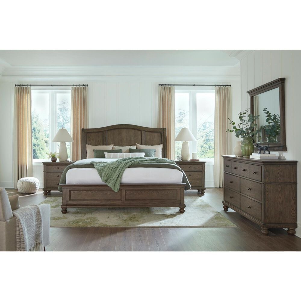 Riva Ridge Oxford Queen Sleigh Bed with Two Nightstands in Cocoa with USB Ports, , large