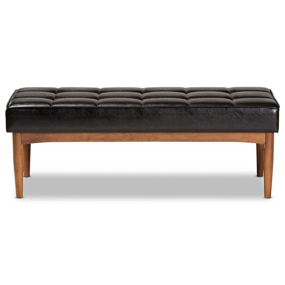 Baxton Studio Sanford Dining Bench with Dark Brown Cushion in Walnut Brown, , large