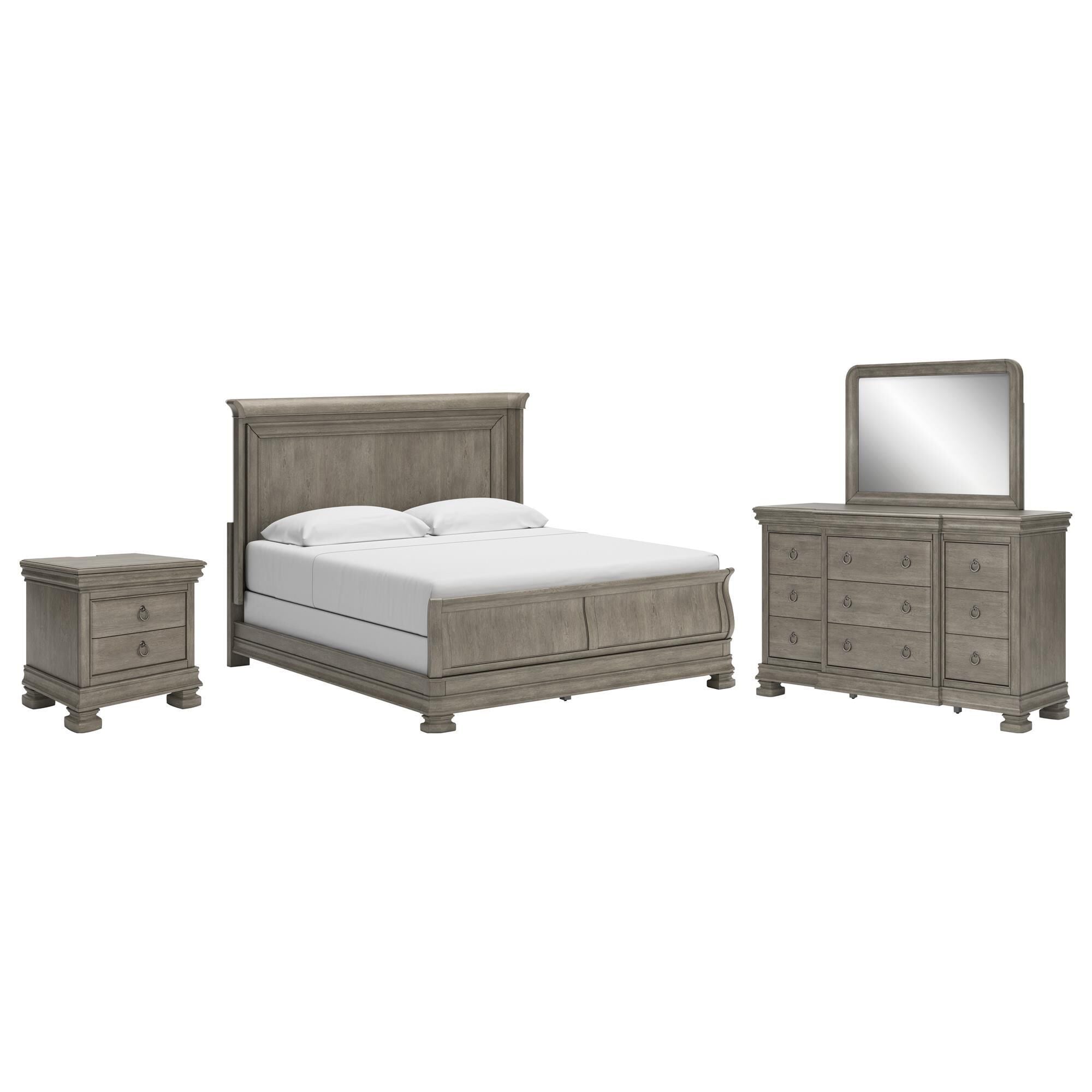 Millennium Lexorne 4 Piece King Bedroom Set in Light Gray NFM