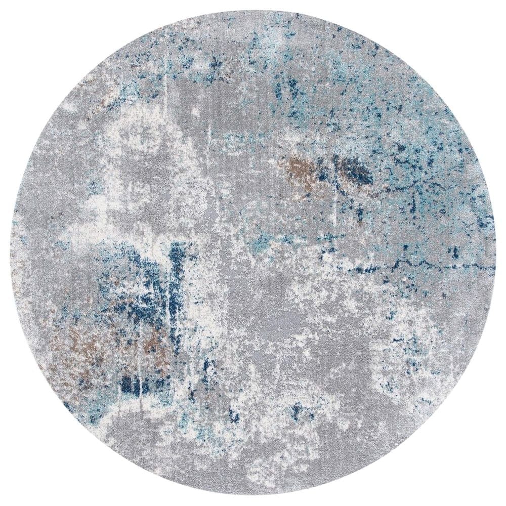 Safavieh Aston 6"7" Round Grey and Blue Area Rug, , large