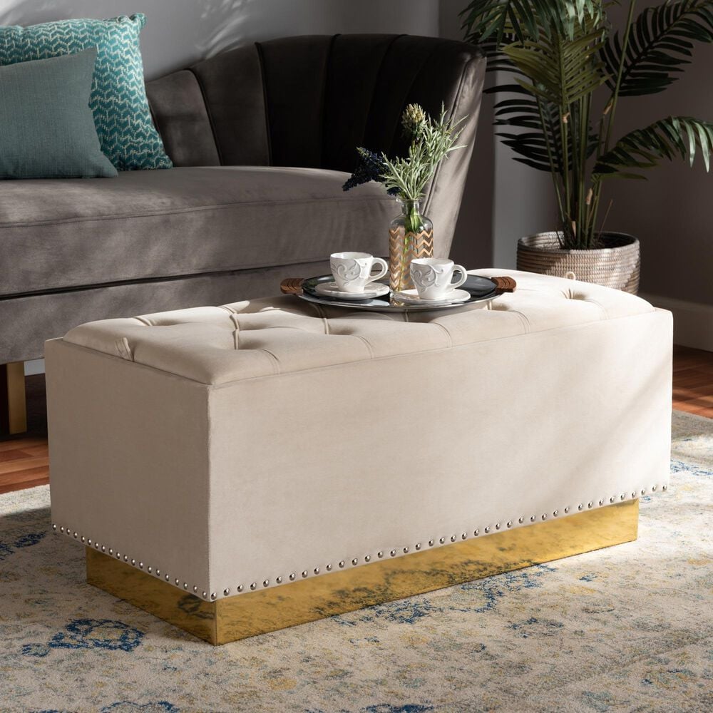 Baxton Studio Powell Storage Ottoman in Beige and Gold, , large