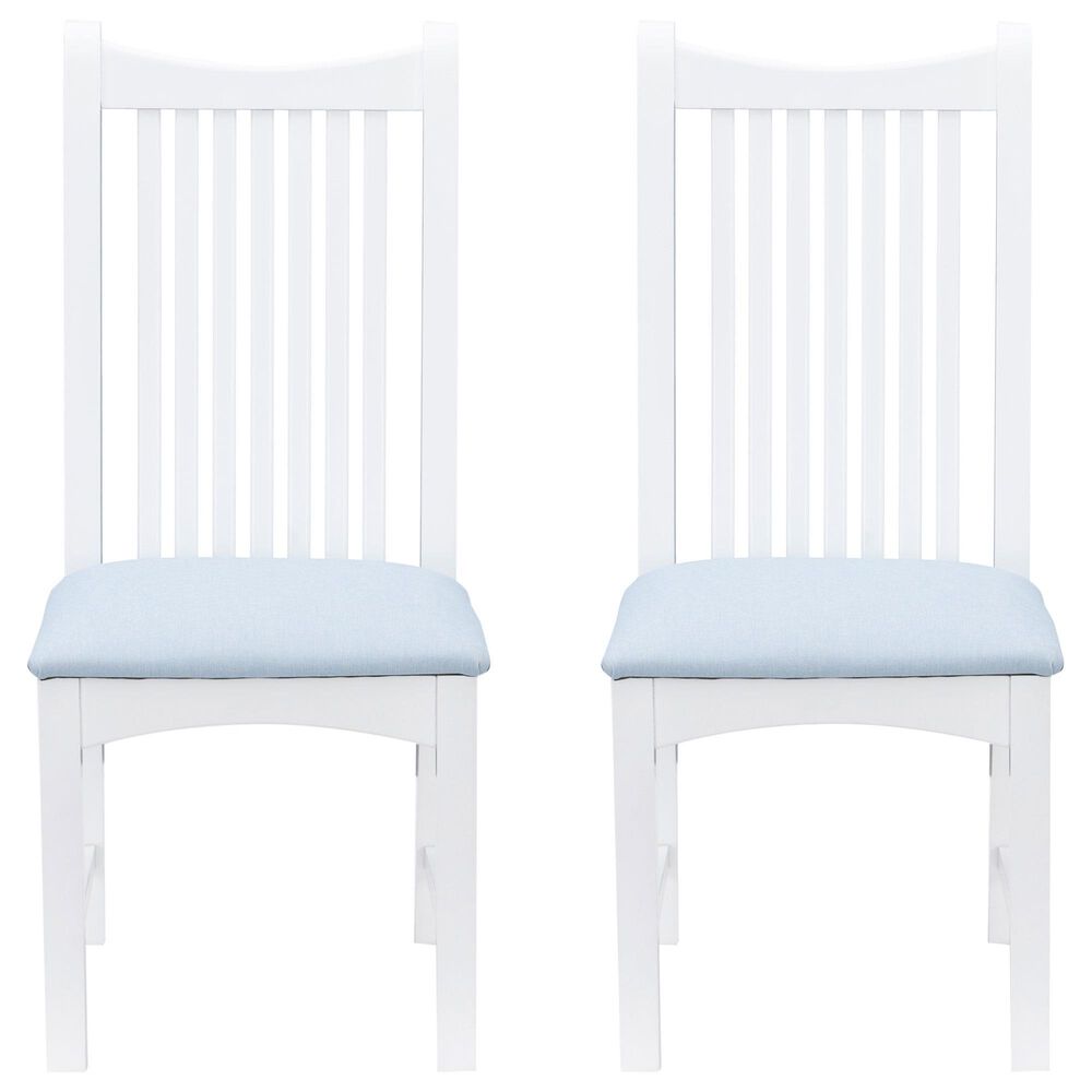 Linon Home Decor Bonnie Side Chair with Light Blue Faux Leather Cushion in White (Set of 2), , large