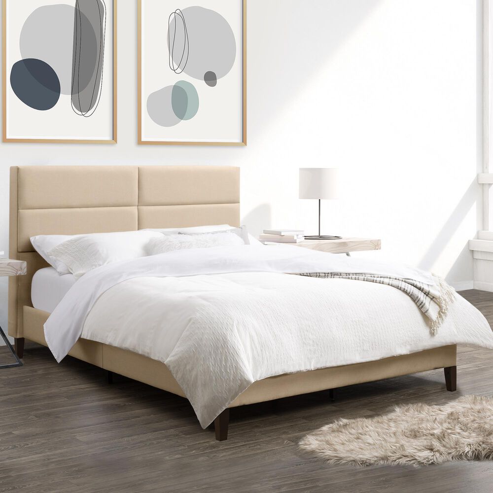 CorLiving Full Upholstered Platform Bed in Cream, , large