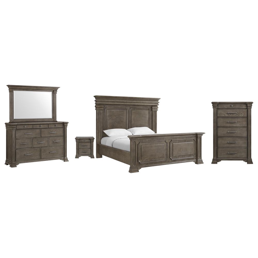 Mayberry Hill Kings Court 5 Piece King Panel Bedroom Set in Grey, , large