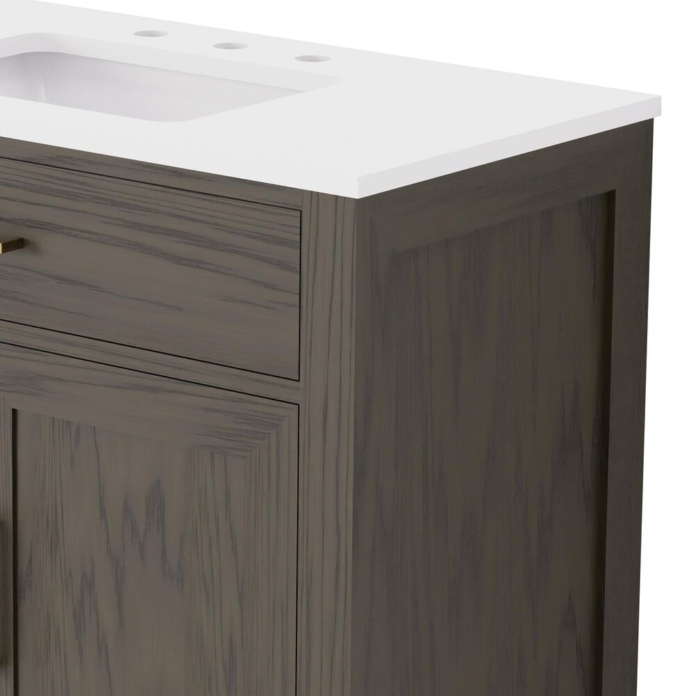 Lexora Home Abbey 36&quot; Single Bathroom Vanity in Brown Oak with 2 cm White Quartz Top and Rectangular Sink, , large