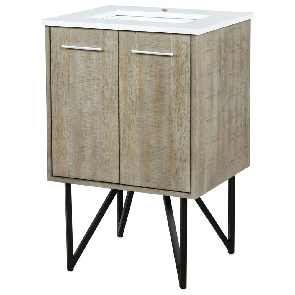Lexora Home Lancy 24" Single Bathroom Vanity in Rustic Acacia with 2 cm White Quartz Top and Rectangular Sink, , large