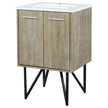 Lexora Home Lancy 24" Single Bathroom Vanity in Rustic Acacia with 2 cm White Quartz Top and Rectangular Sink, , large