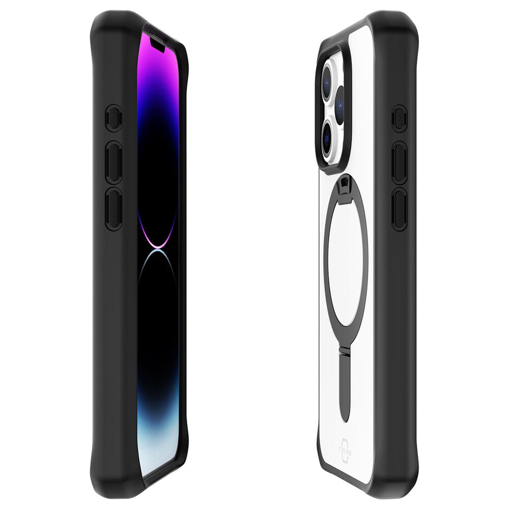 ITSkins Hybrid R MagSafe Case for Apple iPhone 15 Pro Max with Stand in Black and Transparent, , large