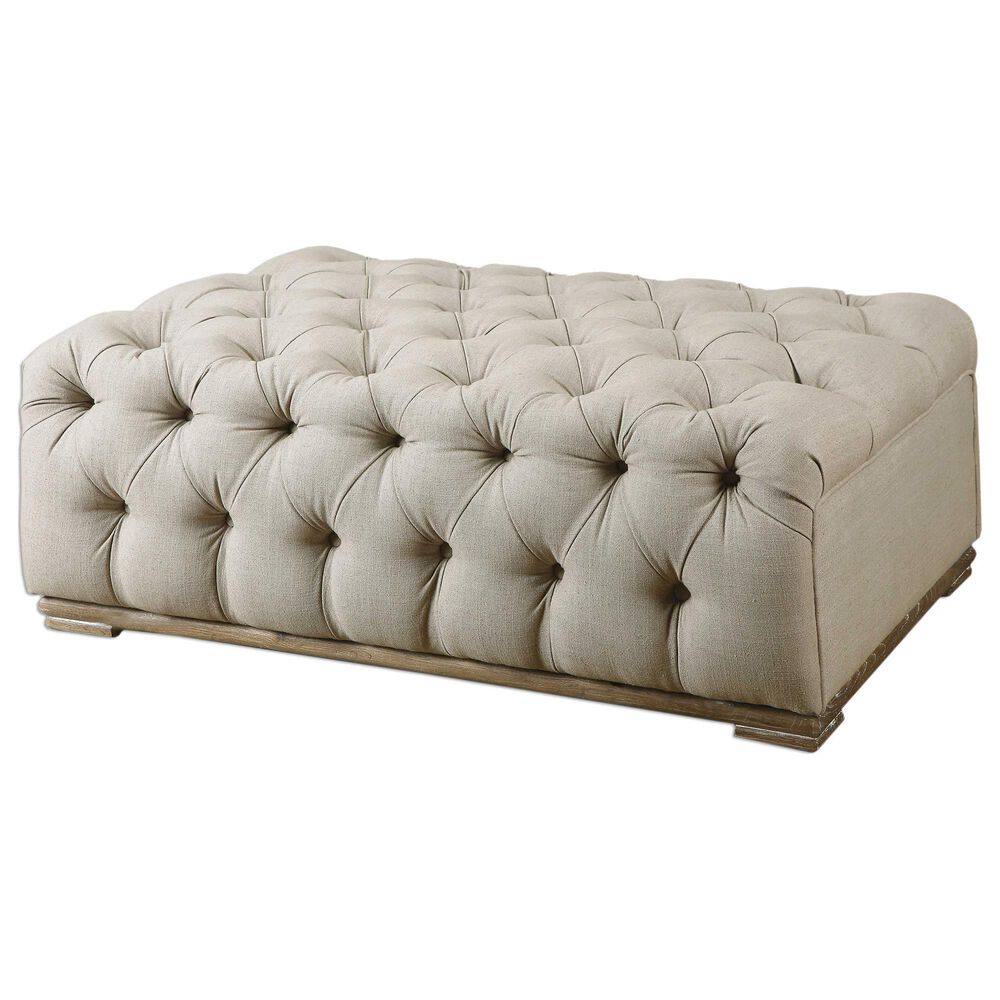 Uttermost Kaniel Ottoman in Antique White Linen, , large
