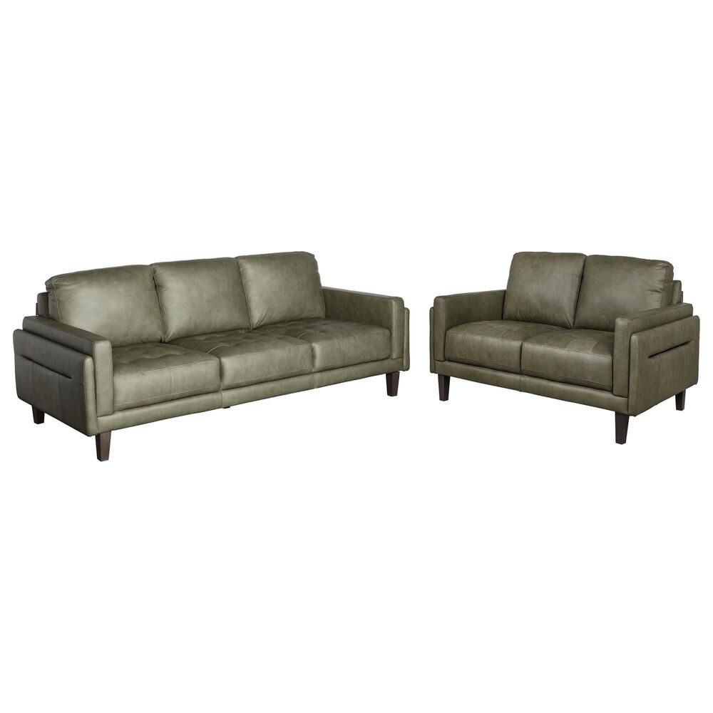 Chateau d"Ax Stationary Leather Sofa and Loveseat Set in Olive Green, , large