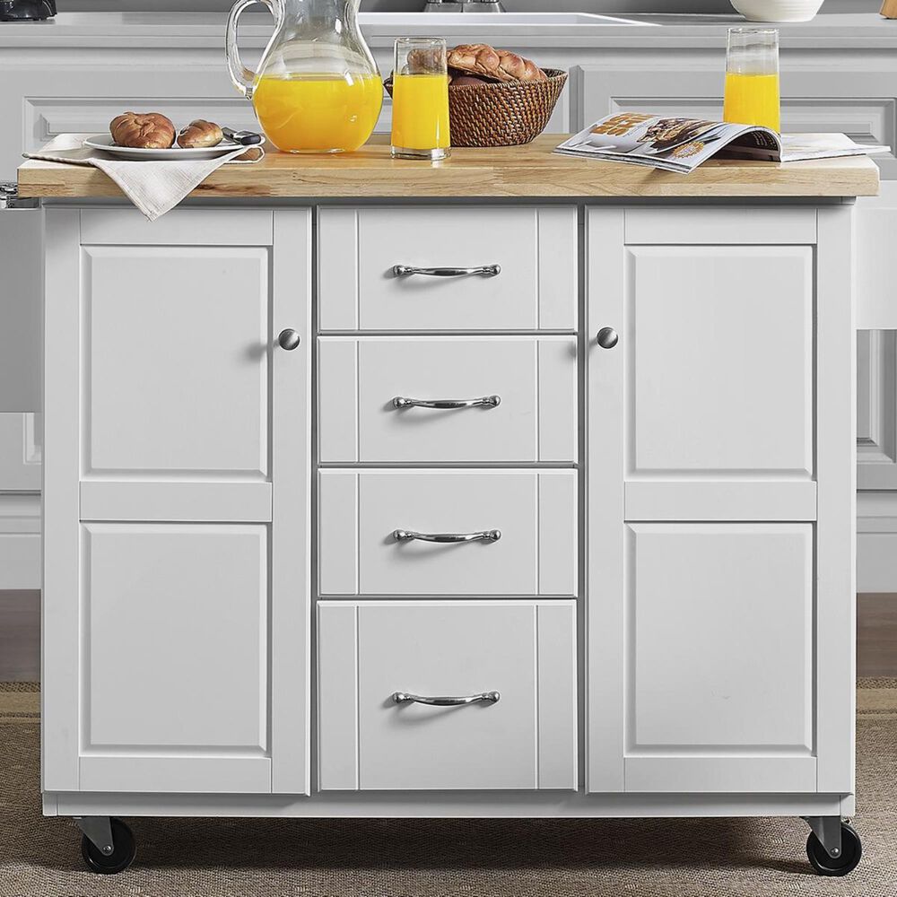Crosley Furniture Elliott Kitchen Island in White with Wood Top, , large