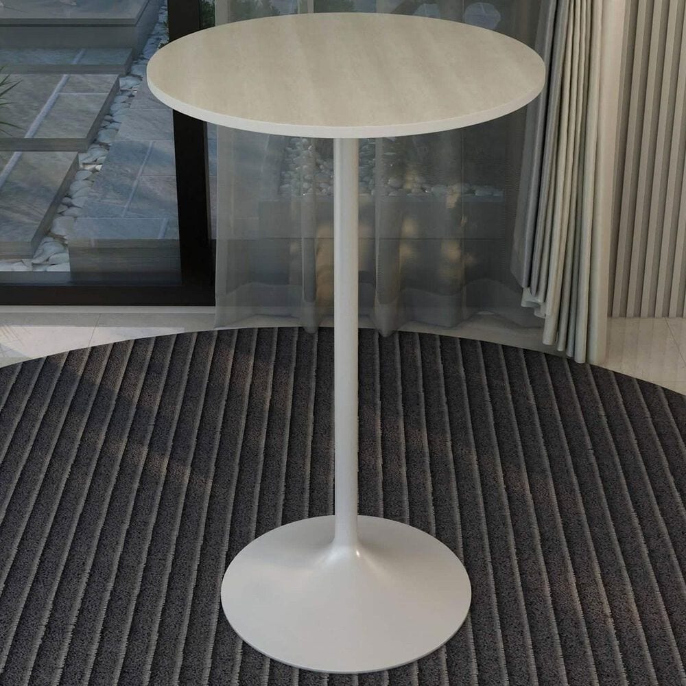 Leisuremod LeisureMod Verve Collection Modern Bar Height Table White Base with 27 Round Light Natural Wood MDF Top, , large