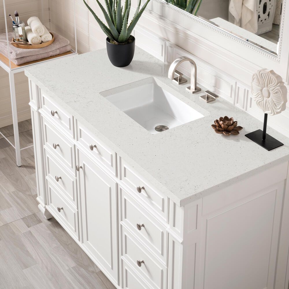 James Martin Vanities Bristol 48" Single Bathroom Vanity in Bright White with 3 cm Lime Delight Quartz Top and Rectangular Sink, , large