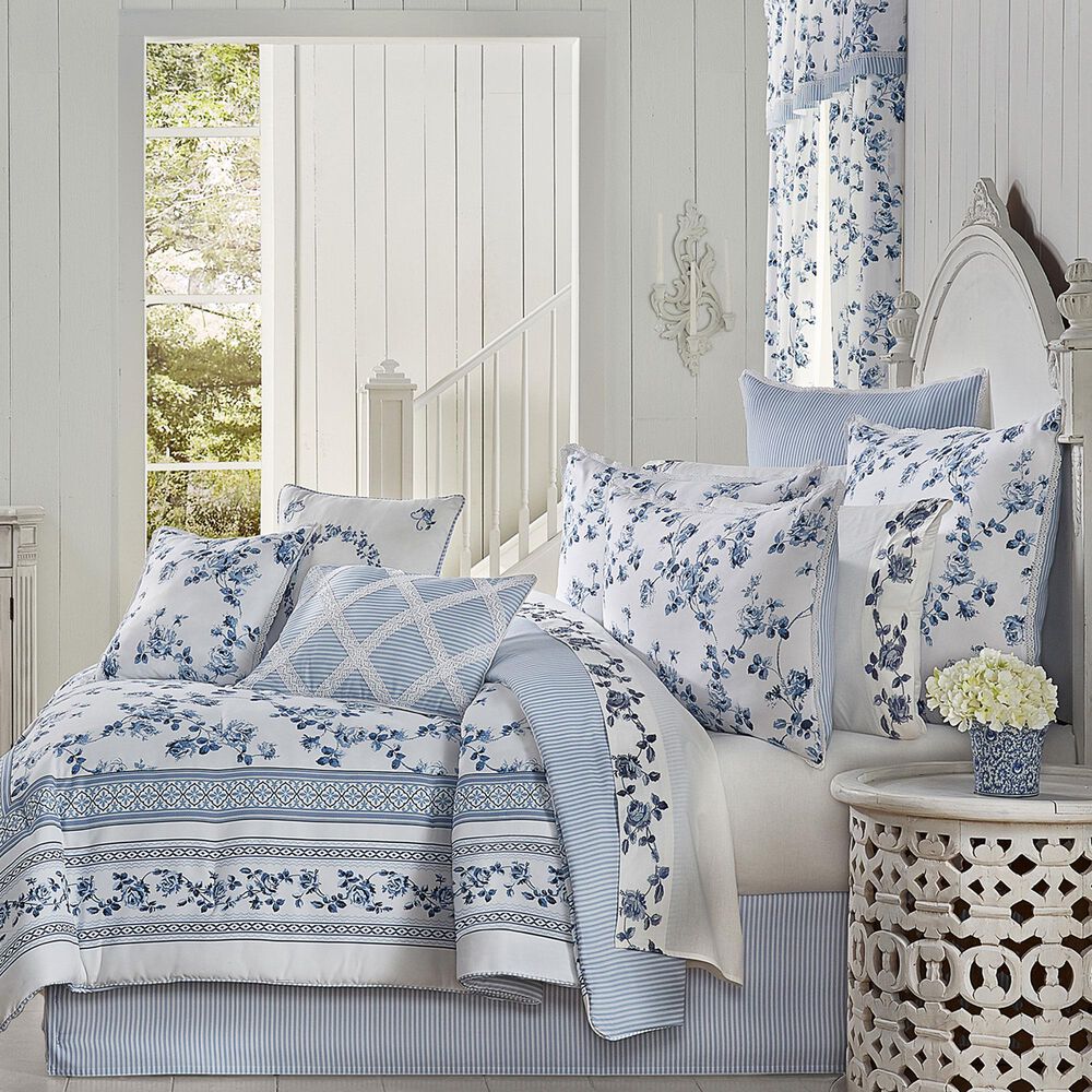 J. Queen New York Rialto 16&quot; Square Throw Pillow in French Blue and White, , large
