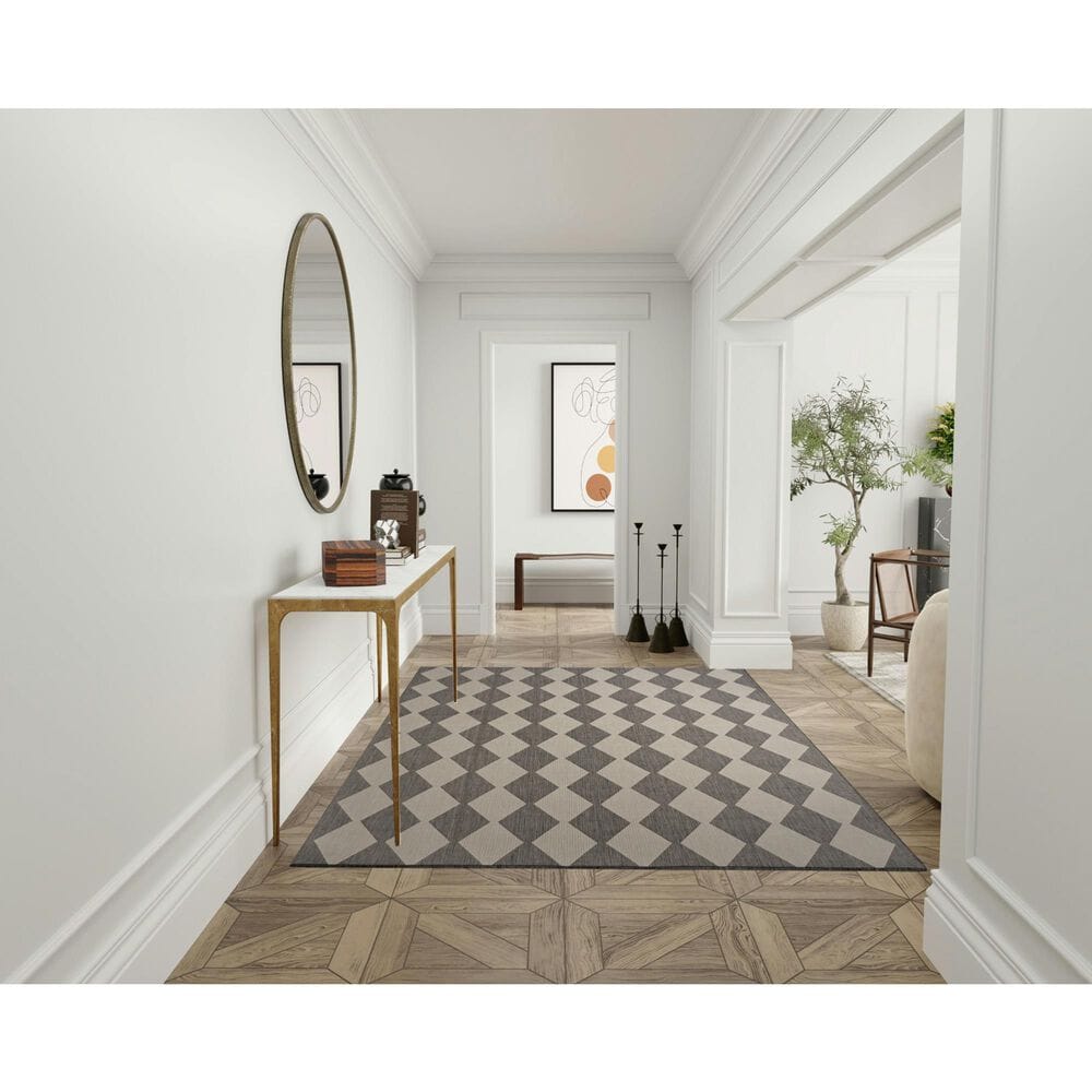 Nourison Positano Geometric Charcoal 6&#39; x 9&#39; Indoor/Outdoor Area Rug, , large