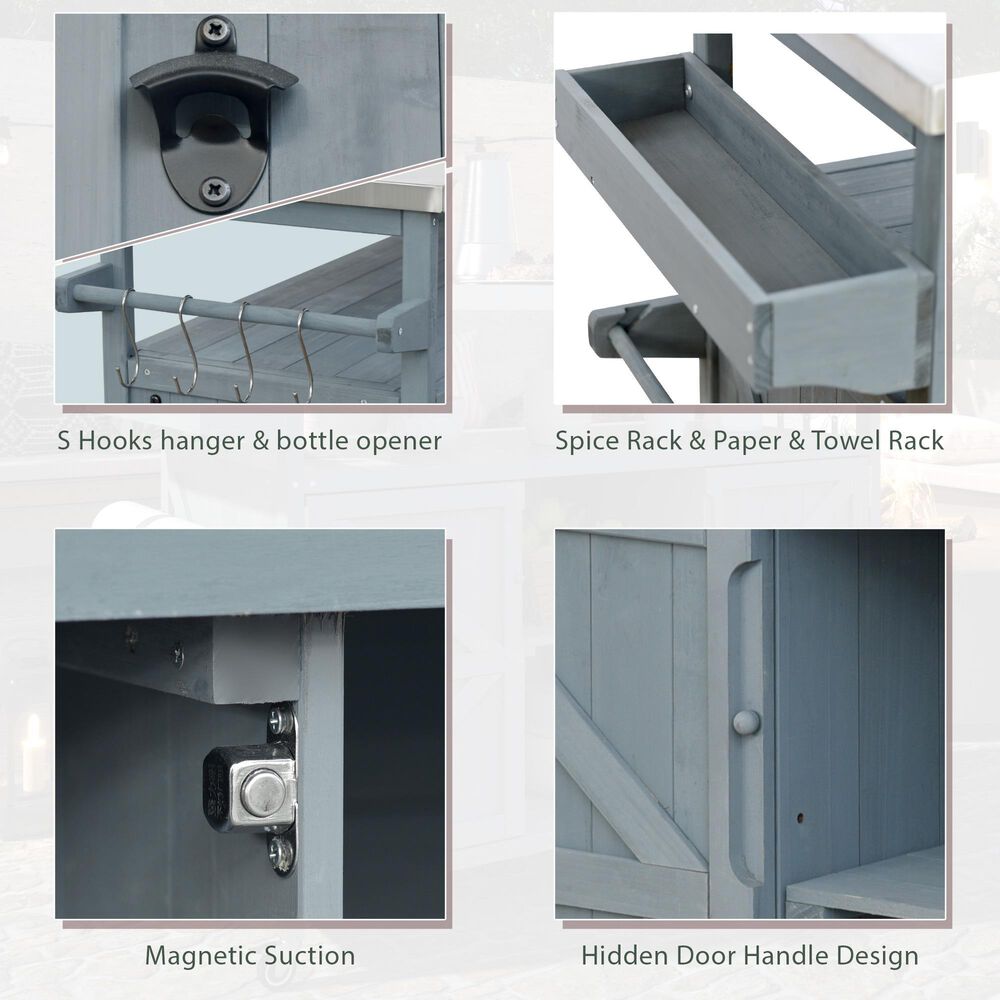 HOMLUX 50" Outdoor Kitchen Island in Grey Blue and Stainless Steel, , large