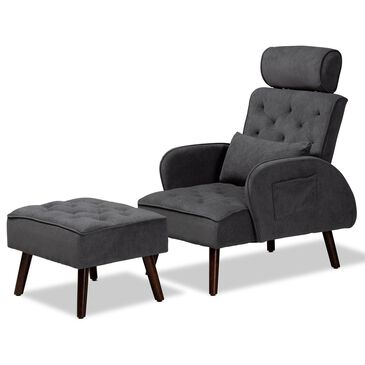 Baxton Studio Haldis 2-Piece Lounge Chair and Ottoman Set in Grey, , large