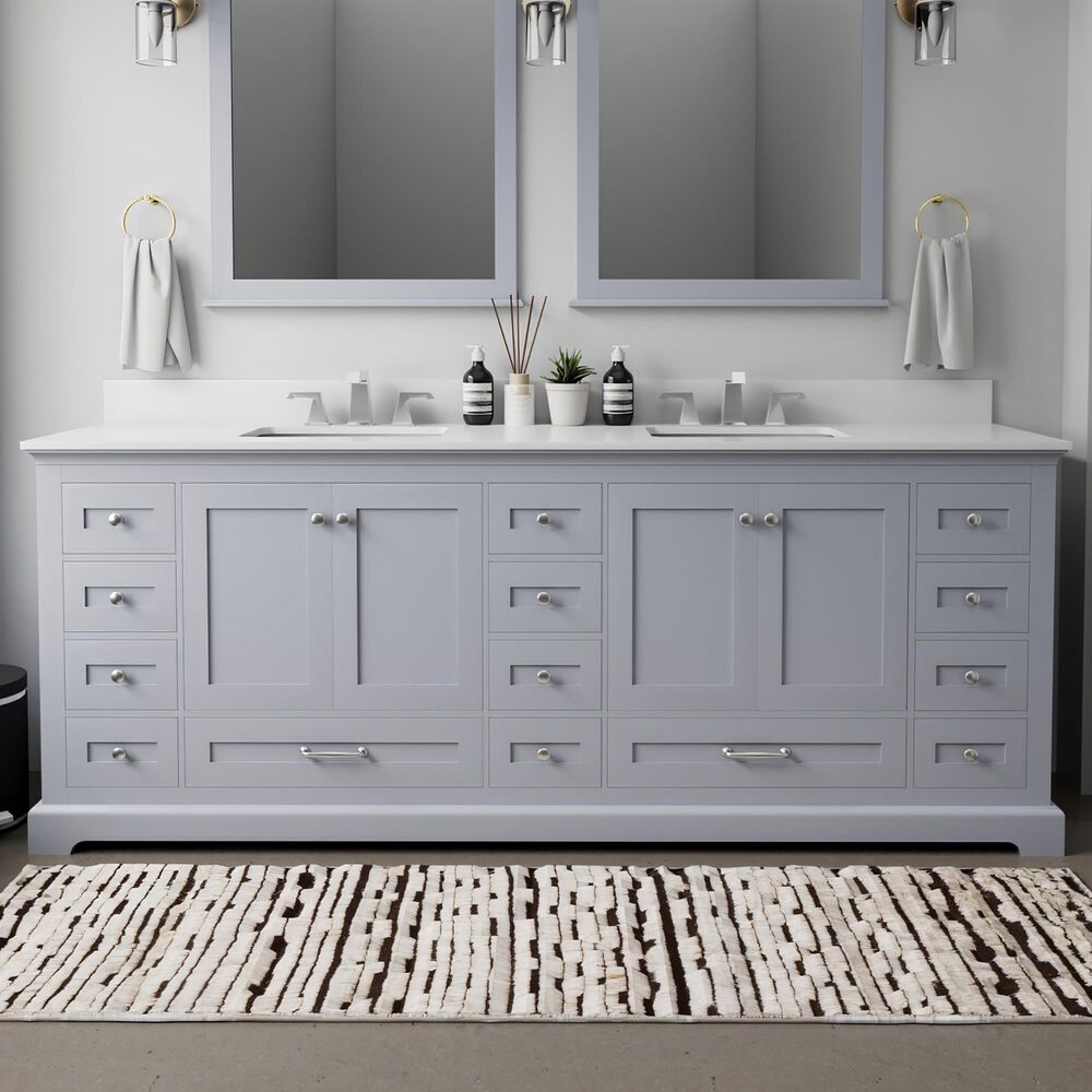 Lexora Home Dukes 84" Double Bathroom Vanity in Dark Grey with 2 cm White Cultured Marble Top and Rectangular Sinks, , large