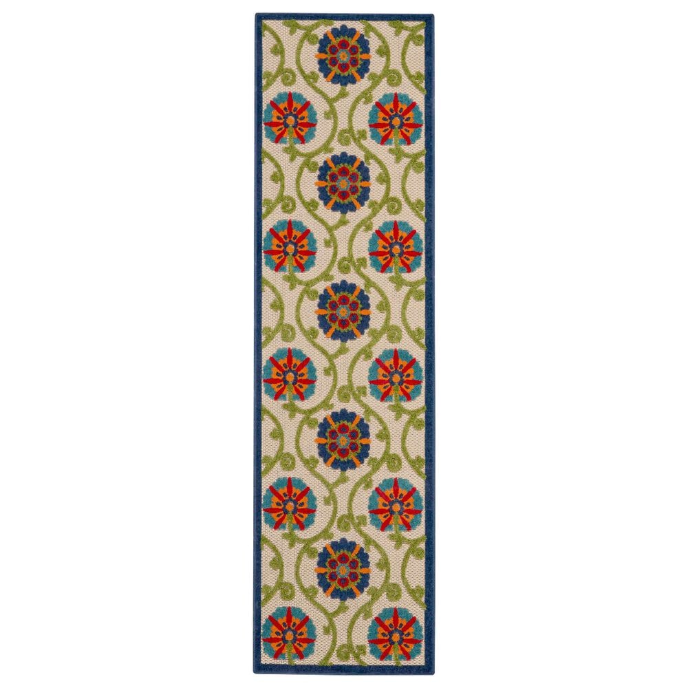 Nourison Aloha ALH19 2"3" x 10" Blue and Multicolor Indoor/Outdoor Runner, , large