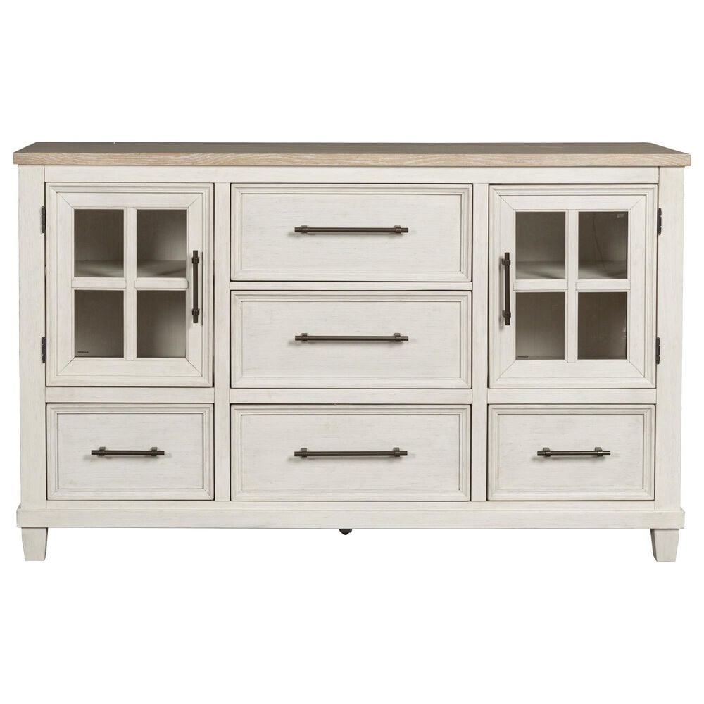 Ashley Shaybrock 5-Drawer Dresser in Antiqued White and Brown, , large