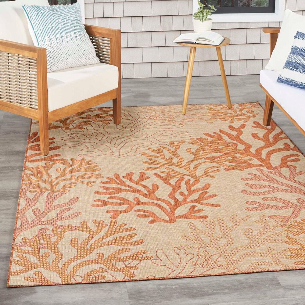 Nourison Garden Oasis Nautical Coral 4&#39; x 6&#39; Indoor/Outdoor Area Rug, , large