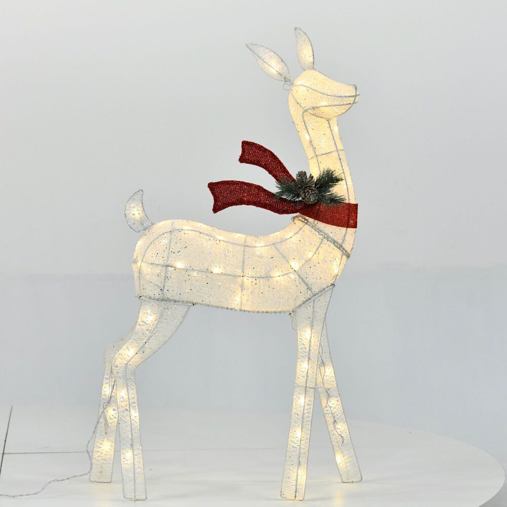HOMLUX 3-Piece Cotton Rope Reindeer with Warm White LED Lights in White, , large