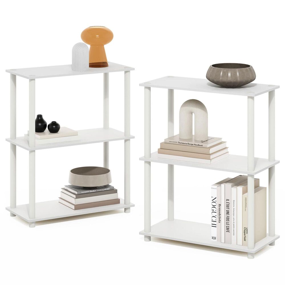 HOMLUX Turn-N-Tube 3-Tier Compact Open Storage Bookshelf in White (Set of 2), , large