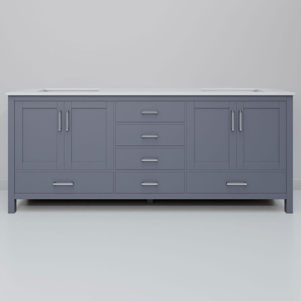 Lexora Home Jacques 72" Double Bathroom Vanity in Dark Grey with 2 cm White Quartz Top and Rectangular Sinks, , large