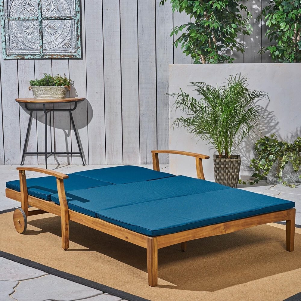 Hearth and Haven Perla Outdoor Double Chaise Lounge with Cushion in Teak, , large