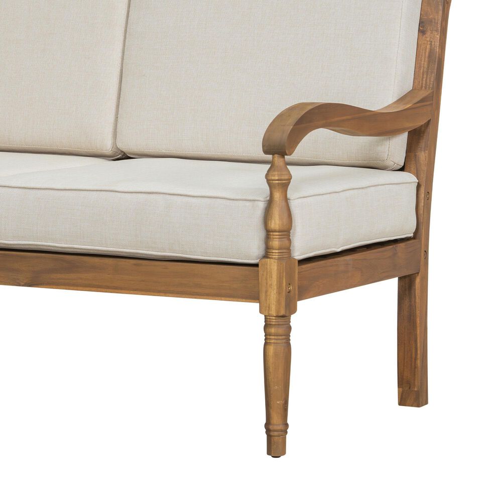 Hearth and Haven Outdoor Loveseat with Cushions and Natural Frame in Beige, , large