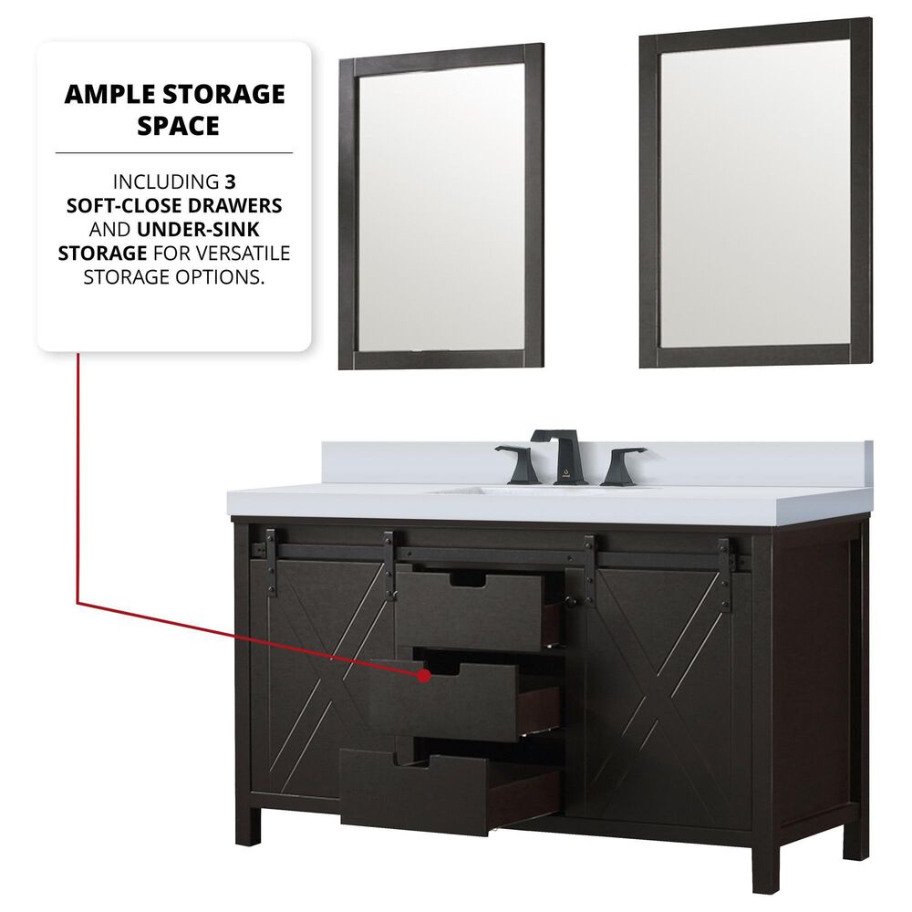 Lexora Home Marsyas 60&quot; Double Bathroom Vanity in Brown with 2 cm White Cultured Marble Top and Rectangular Sinks, , large