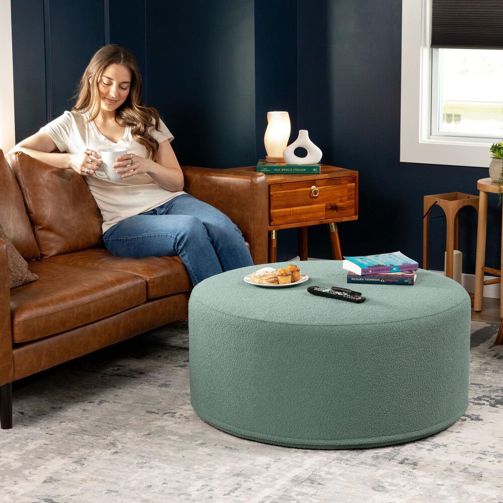 Jaxx Candler Boucle Fabric Ottoman in Green, , large