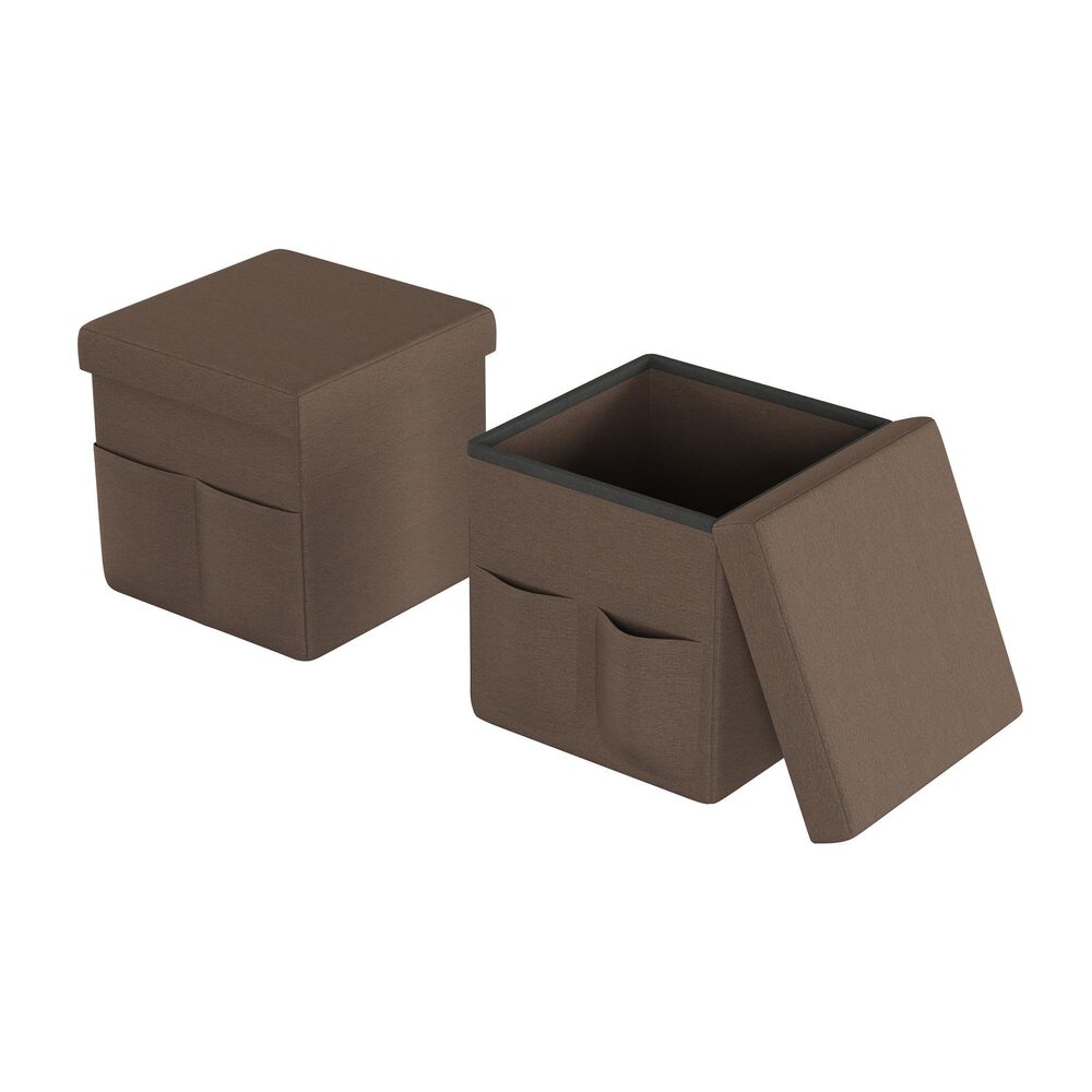 Timberlake Lavish Home 2-Piece Foldable Storage Ottoman in Linen Brown, , large