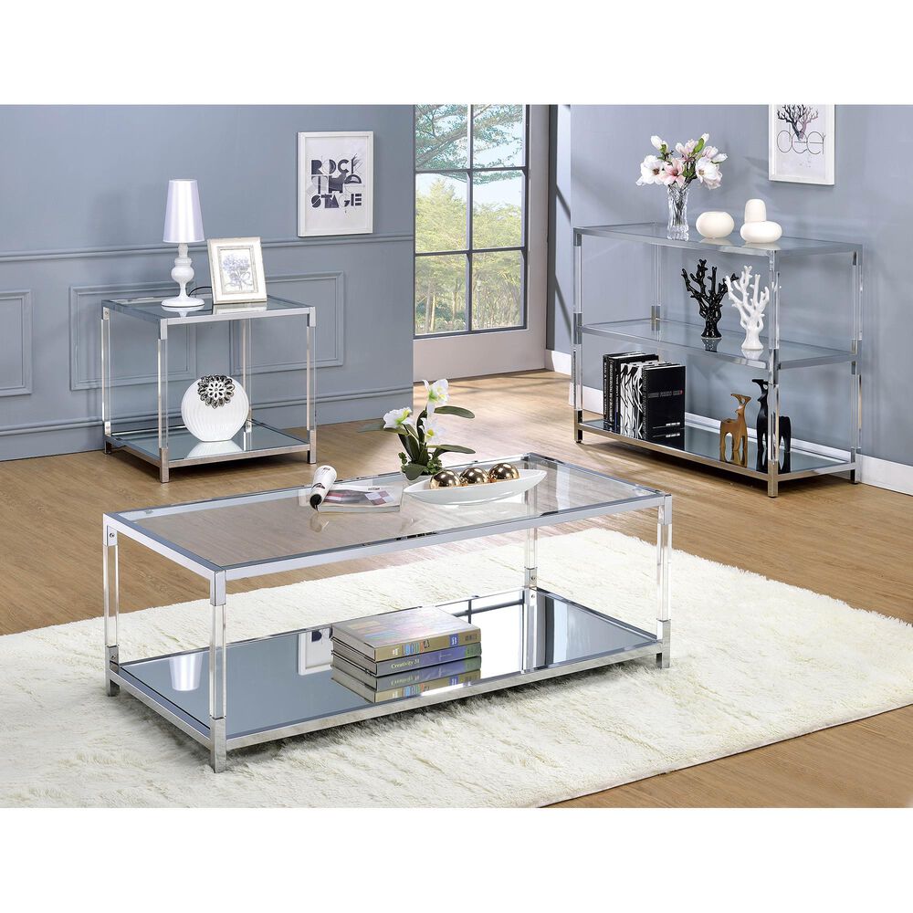 Furniture of America Blythe Coffee Table in Glass and Chrome, , large