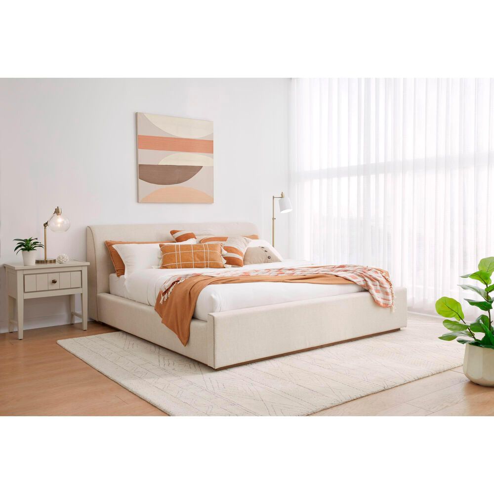 Urban Home Louis Queen Upholstered Platform Sleigh Bed in Natural Linen, , large