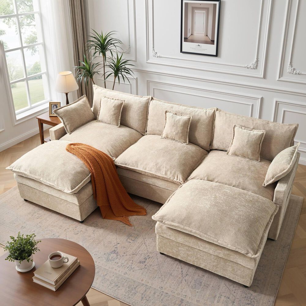 HOMLUX 107.87" Ultra-Comfort Chenille Sectional Sofa in Camel, , large
