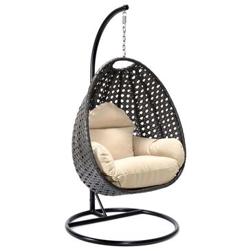 Leisuremod 41" Patio Hanging Egg Swing Chair with Taupe Cushion in Charcoal, , large