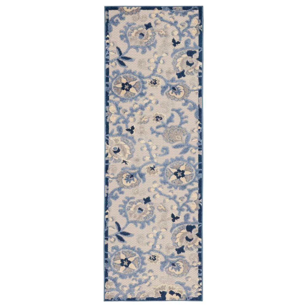 Nourison Aloha ALH17 2" x 6" Blue and Grey Indoor/Outdoor Runner, , large