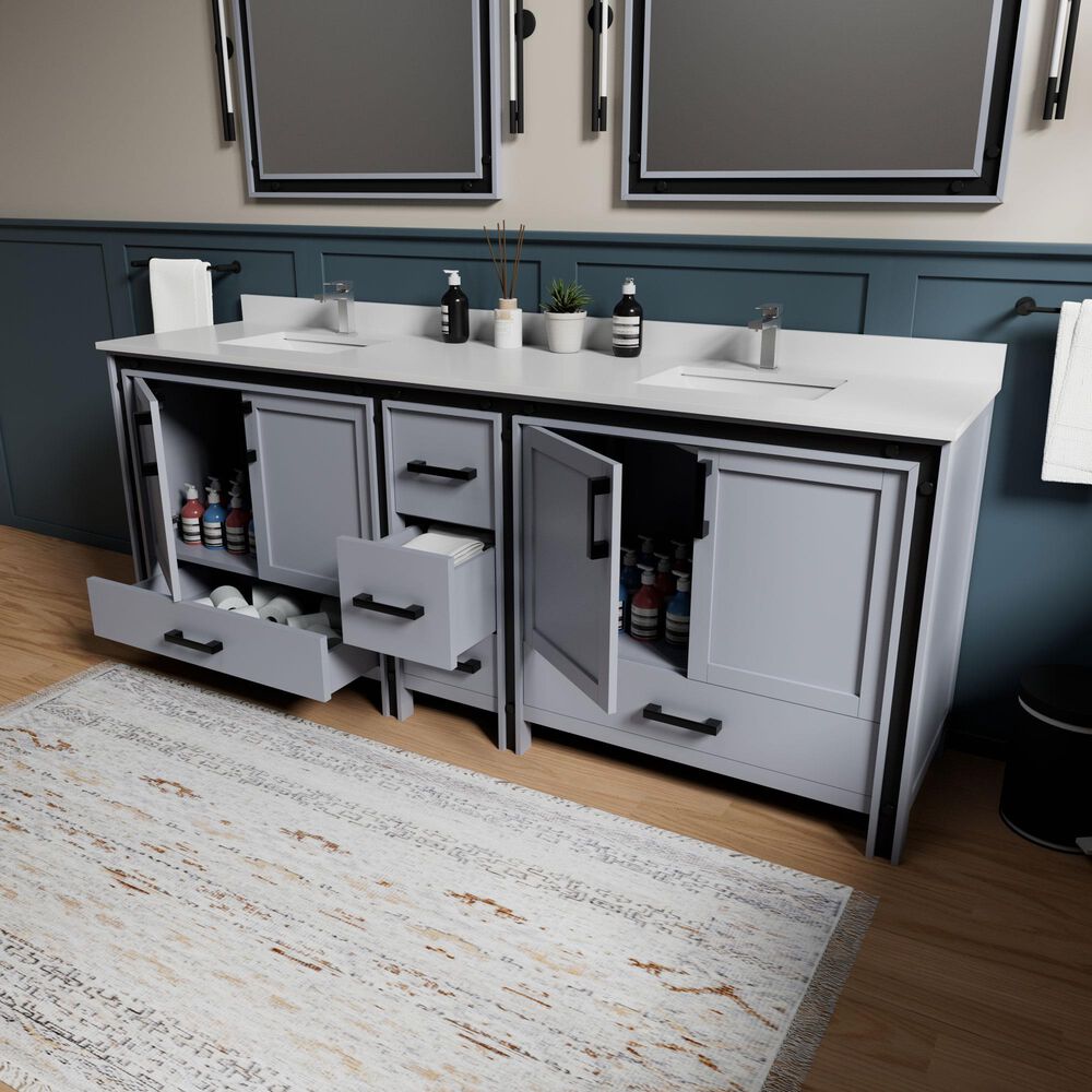 Lexora Home Ziva 84" Double Bathroom Vanity in Dark Grey with 2 cm White Quartz Top and Rectangular Sinks, , large