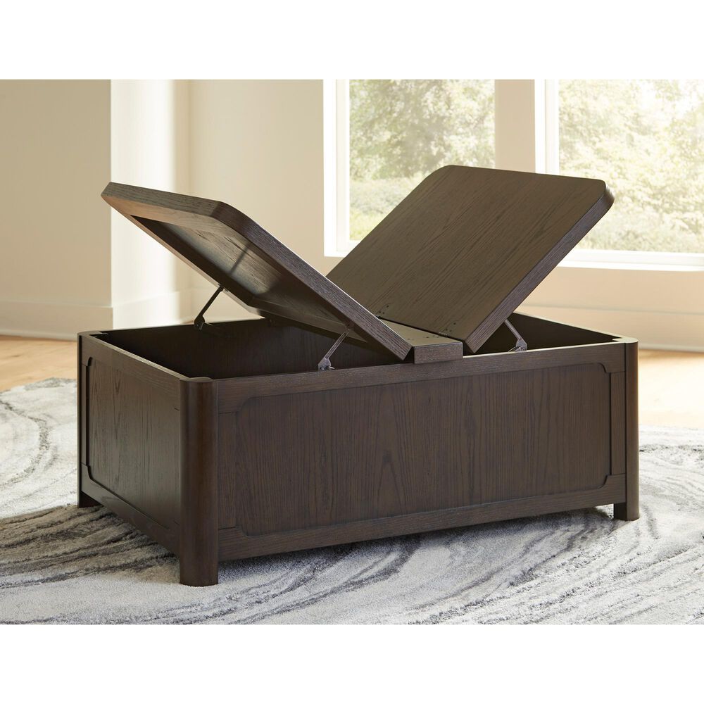 Ashley Breckington Coffee Table with Storage in Dark Brown, , large