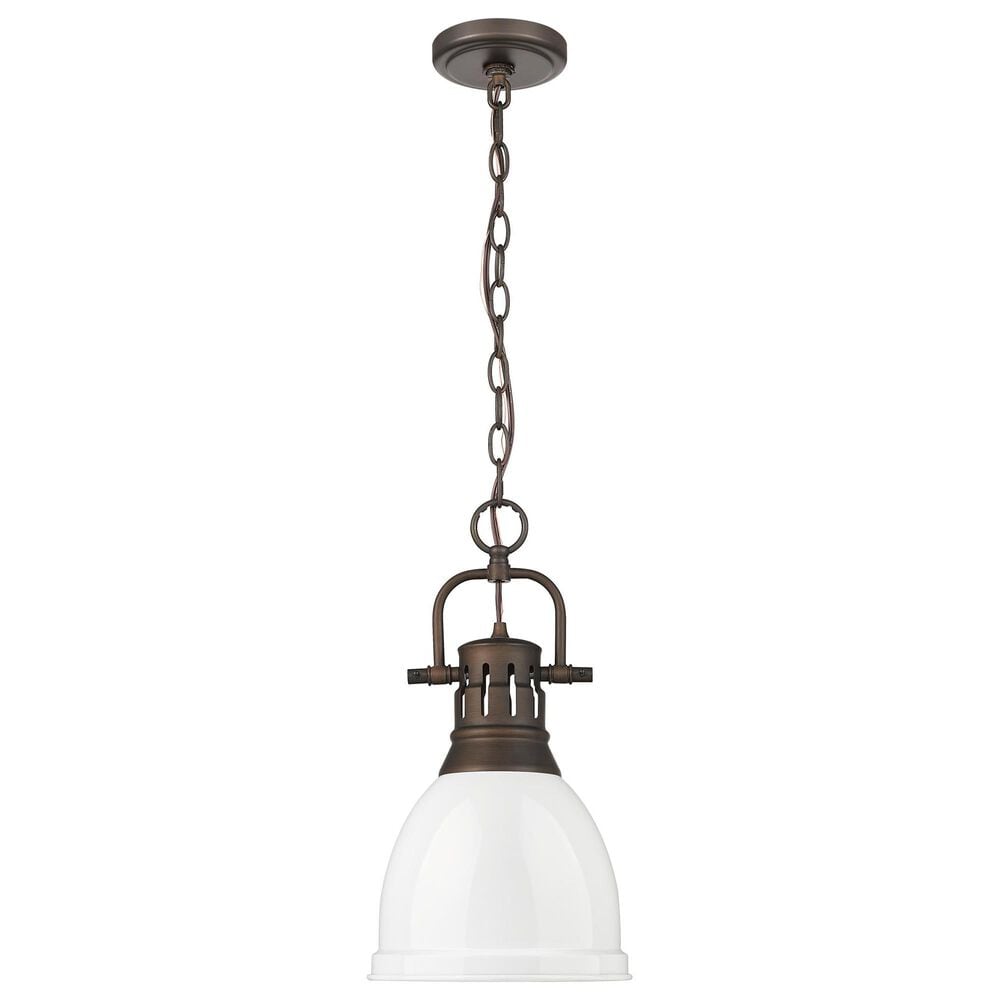 Golden Lighting Duncan 1-Light Small Pendant with Chain and White Shade in Rubbed Bronze, , large