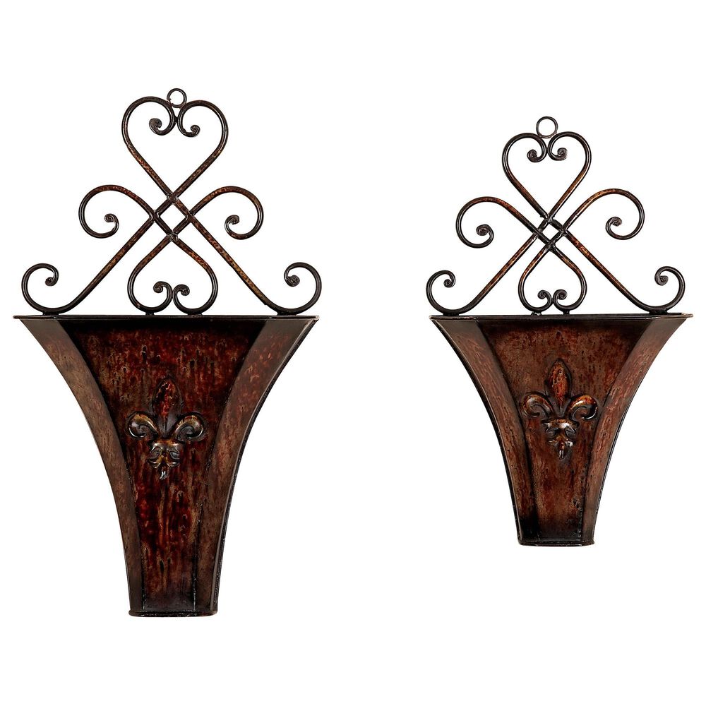 Maple and Jade Traditional Metal Planter Brown Set of 2, , large