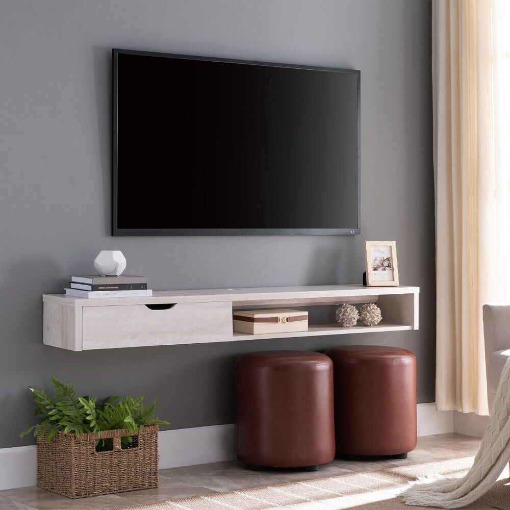 floating media shelf oak